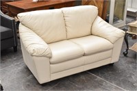 Creamy White Leather Natuzzi Loveseat