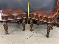 2 Vintage  Barley Twist Heavily Carved End Tables