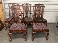 5 Vintage French Claw and Ball Carved Back Chair