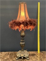 Vintage Brass Lamp w/ Feather Shade