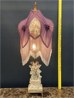 Antique Angels Lamp Glass Beaded Tassle Shade