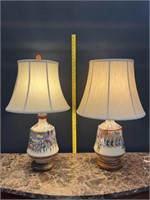 2 Vintage Japanese Hand Painted Porcelain Lamps
