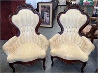 2 Rose Carved Mahogany Formal High Back Chairs
