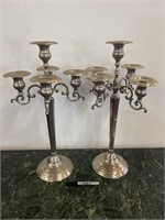 2 Antique Silver Plate & Pewter Candleabras 21"