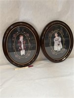 2 Vintage Oval Pictures Boy & Girl