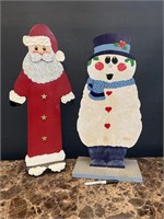Vintage Hand Painted Wood Santa & Snowman