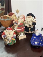 Lot of 5 Vintage Santa's Wood Cloth Ceramic