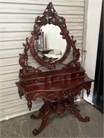 Antique Heavily Carved Desk W/ Mirror