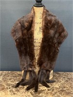 Vintage Fur Mink Stole Wrap W/Tails
