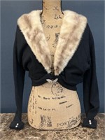 1930's 100% Cashmere Sweater Jacket W Fur Collar S