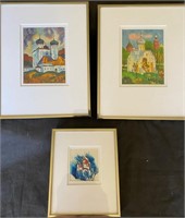 3 Original Signed Framed Mini Watercolors