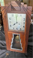 Antq. Mantel Clock w/ Art Deco Style Front & Key