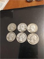 6 silver quarter's S&D 1944 45 50 57 58 59