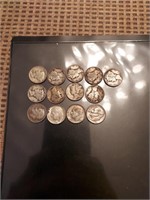 13 silver dimes 9 mercury