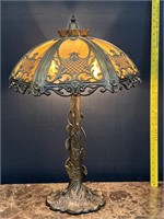 Antique Slag Glass Metal Lamp