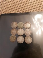 9 1800s seated liberty dimes