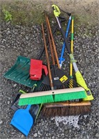 (AA) Lot of Brooms, Shovel Dust Pans, Spreader,