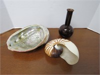 3 Piece Seashell and Vase