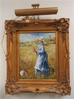 "Woman Gathering Flowers" after Renoir, oil on c
