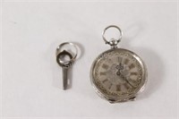 Sterling Silver Pocket Watch w Key