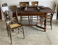 (AM) Wooden Table w/ Extendable Leaves And W