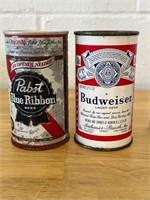 Pabst blue ribbon and Budweiser vintage beer cans