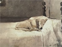L - FRAMED SLEEPING DOG PRINT 25X33" (R5)