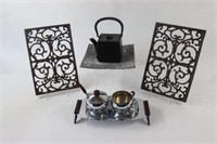 Cast Iron Trivets, Asian Tea Pot & Condiment Set
