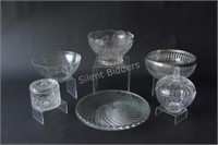 Pressed Glass Bowls, Platter, Lidded Dishes