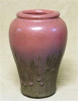 Fulper Frothy Drip Rose over Black Baluster Vase.