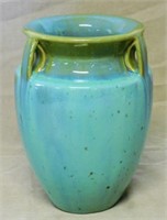 Fulper Butress Handled Crystalline Flambe Vase.