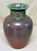 Large Fulper Green over Rose Flambe Baluster Vase.