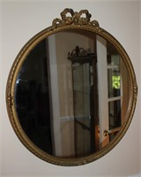 antique French style round mirror gesso frame