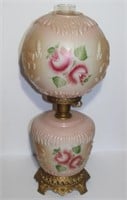 antique hand painted lamp w covered wagon