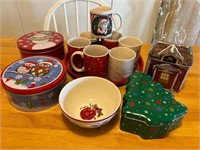 Christmas tins mugs bowls tray
