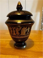Black Greek Key Urn with 24 Carot Gold Design