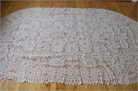 Linen & Crocheted Cut Out Floral Table Cloth