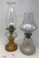 Glass Oil Lamps 16” H and 13” H Measurements with