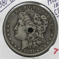 1881-O Morgan Silver Dollar. Hole in Center.