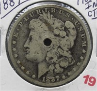 1887 Morgan Silver Dollar. Hole in Center.