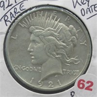 1921 Peace Silver Dollar. Rare. Key Date.
