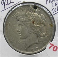 1922 Peace Silver Dollar. Hole in Top.