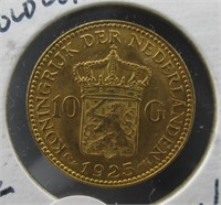 1925 10G .194 Ounce Netherlands Gold Coin.