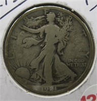 1921-S Walking Liberty Silver Half Dollar. Rare.