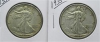 (2) 1935 Walking Liberty Silver Half Dollars.