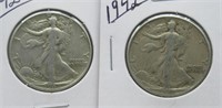 (2) 1942 Walking Liberty Silver Half Dollars.