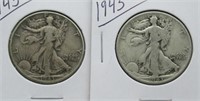 (2) 1943 Walking Liberty Silver Half Dollars.