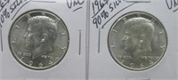 (2) 1964 UNC Kennedy 90% Silver Half Dollars.