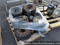 LOT OF FORK LIFT WHEELS AND TIRES
