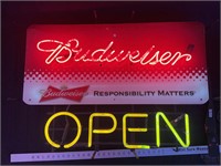 Neon Budweiser open sign 37“ x 27“